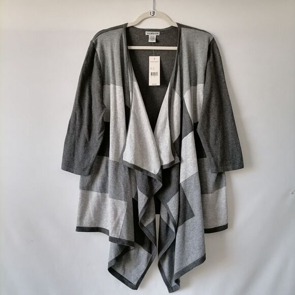 NWT Hannah Women's Gray Buffalo Plaid Open Front Cardigan Sweater Size X-Large - Picture 1 of 7